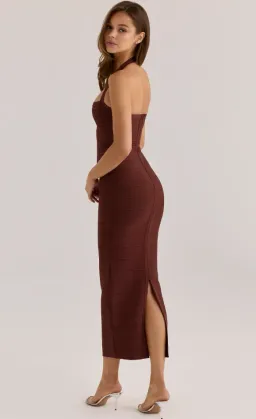 House of CB The Silhouette burnt sugar halter neck bandage maxi dress Size M for rent on The Volte - image 2