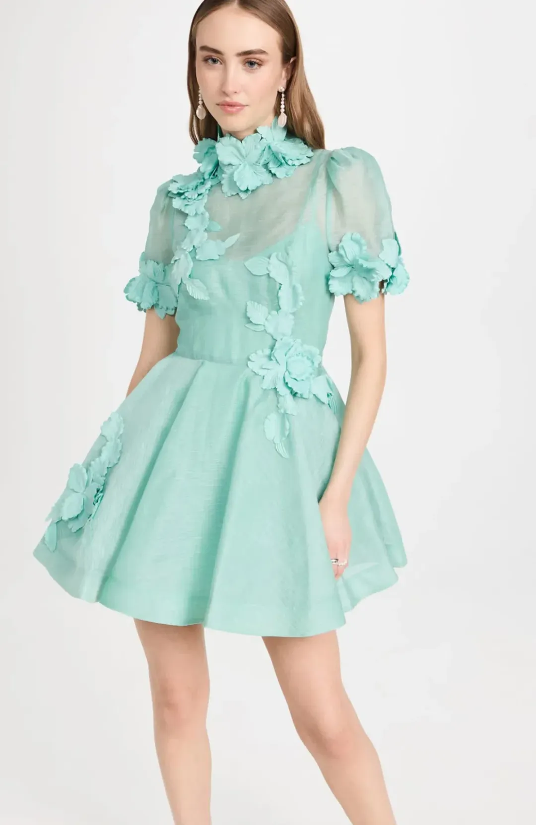 Zimmermann High Tide Lift Off Flower Mini Dress Mint Size AU 12 / 2 for rent on The Volte - main image