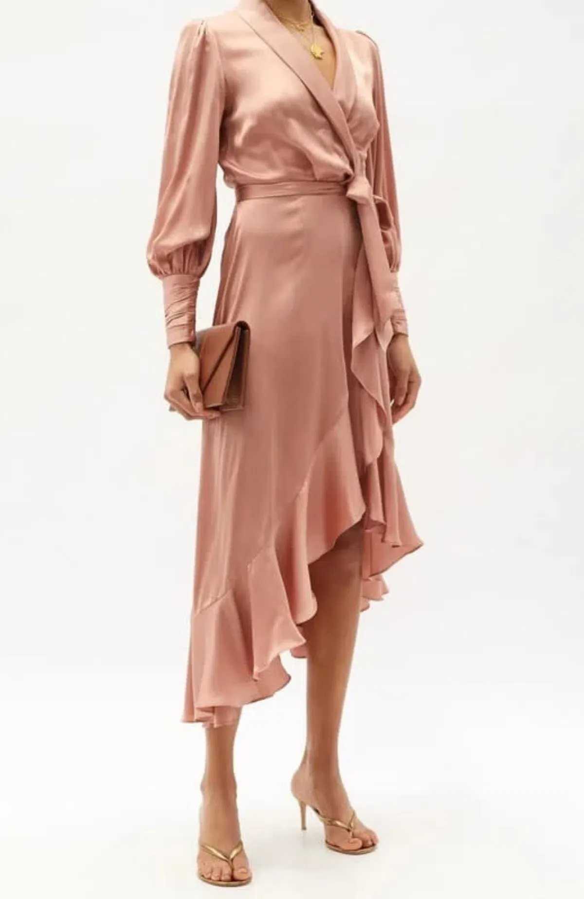 Zimmermann Silk Wrap Ruffle Midi Dress Biscuit AU 12 / 2 - Image 1