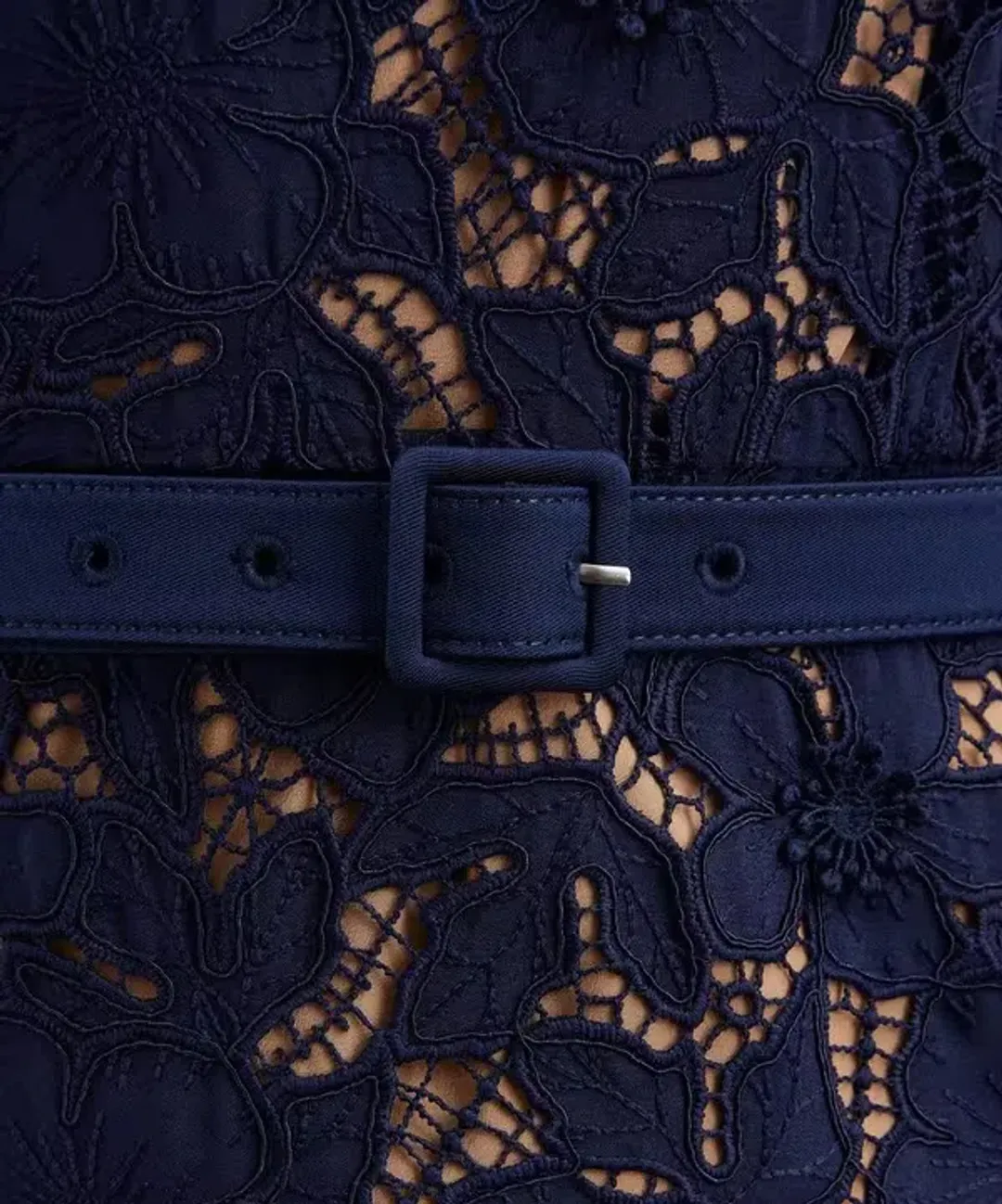 Self Portrait Navy Guipure Lace Midi Dress size 10 for rent on The Volte - main image