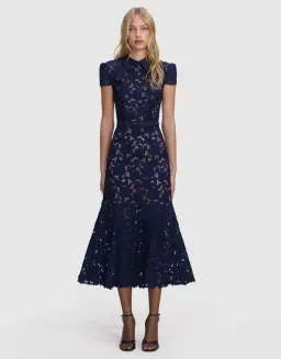 Self Portrait Navy Guipure Lace Midi Dress size 10 for rent on The Volte - image 1