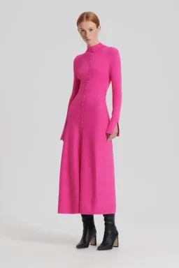 SCANLAN THEODORE CREPE KNIT BUTTON POLO DRESS FUCHSIA SIZE XS for rent on The Volte - image 1