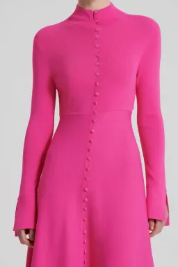 SCANLAN THEODORE CREPE KNIT BUTTON POLO DRESS FUCHSIA SIZE XS for rent on The Volte - image 2