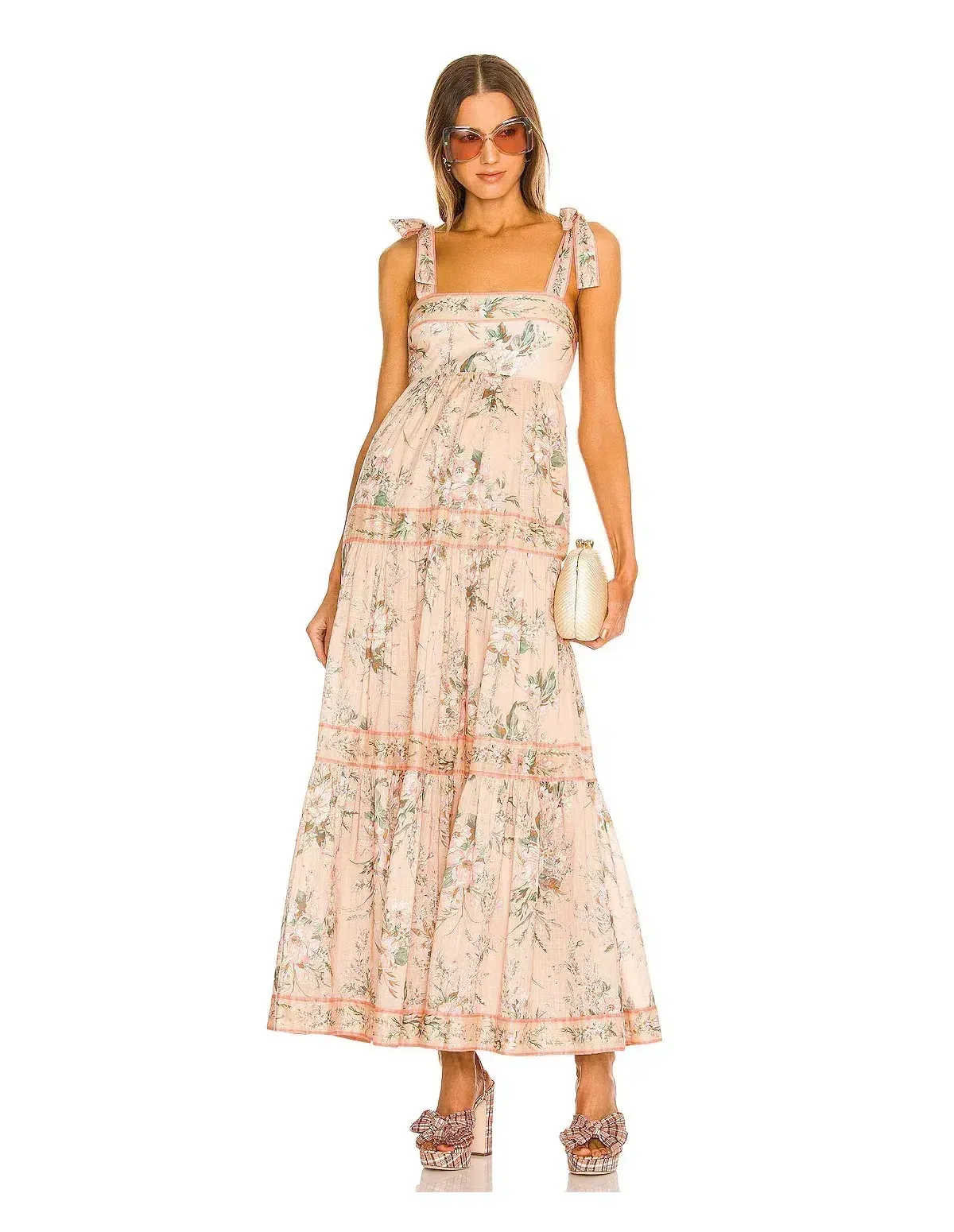 🌸 ZIMMERMAN Moonshine Tie Shoulder Dress – Cream & Pink Floral Maxi – Size 3 / 14 AU 🌸 - Image 2