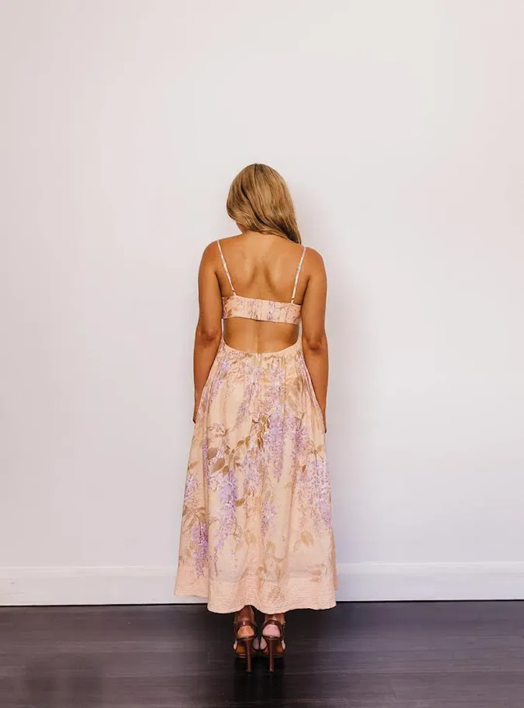 🌸 ZIMMERMAN Rosa Bralette Midi Dress – Lilac Pink Wisteria Floral Maxi – Size 2 / AU 12 🌸 for rent on The Volte - main image