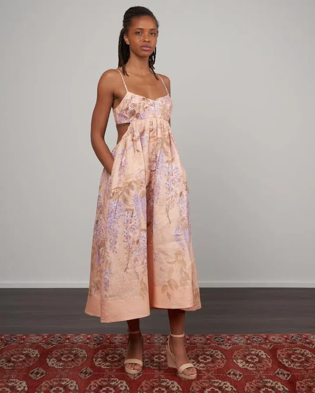 🌸 ZIMMERMAN Rosa Bralette Midi Dress – Lilac Pink Wisteria Floral Maxi – Size 2 / AU 12 🌸 for rent on The Volte - main image