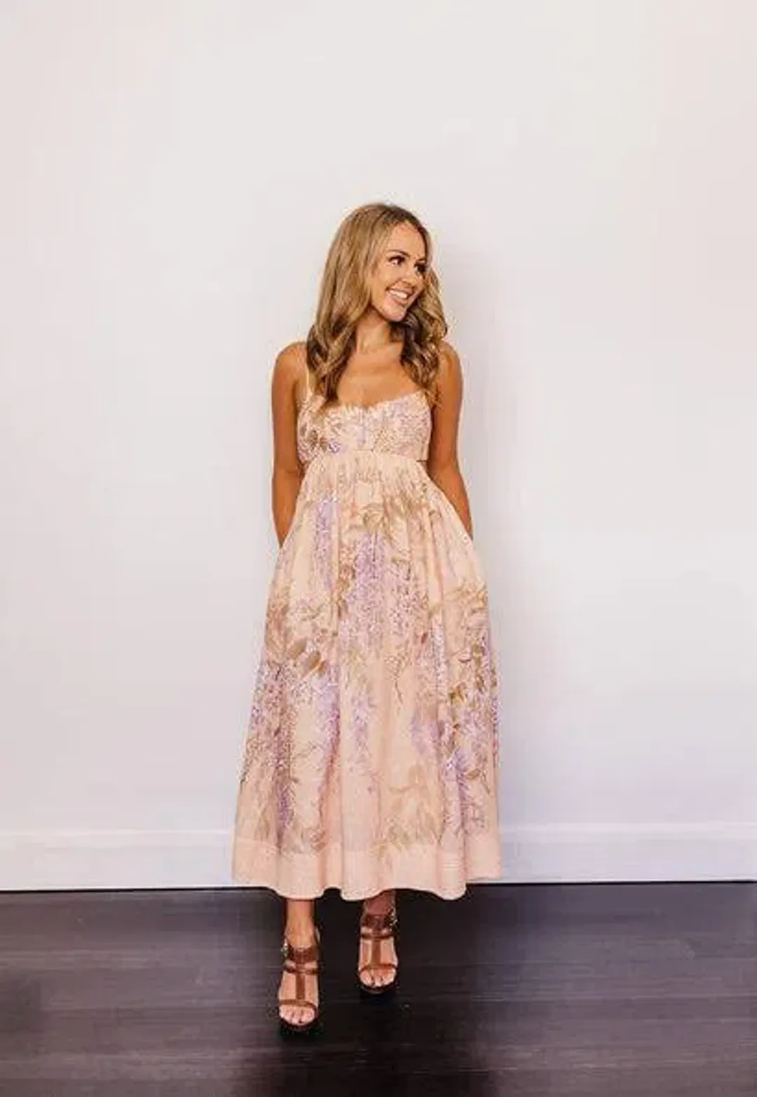 🌸 ZIMMERMAN Rosa Bralette Midi Dress – Lilac Pink Wisteria Floral Maxi – Size 2 / AU 12 🌸 for rent on The Volte - main image