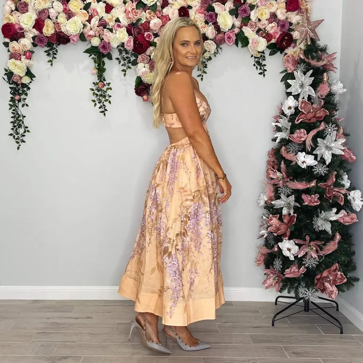 🌸 ZIMMERMAN Rosa Bralette Midi Dress – Lilac Pink Wisteria Floral Maxi – Size 2 / AU 12 🌸 for rent on The Volte - main image