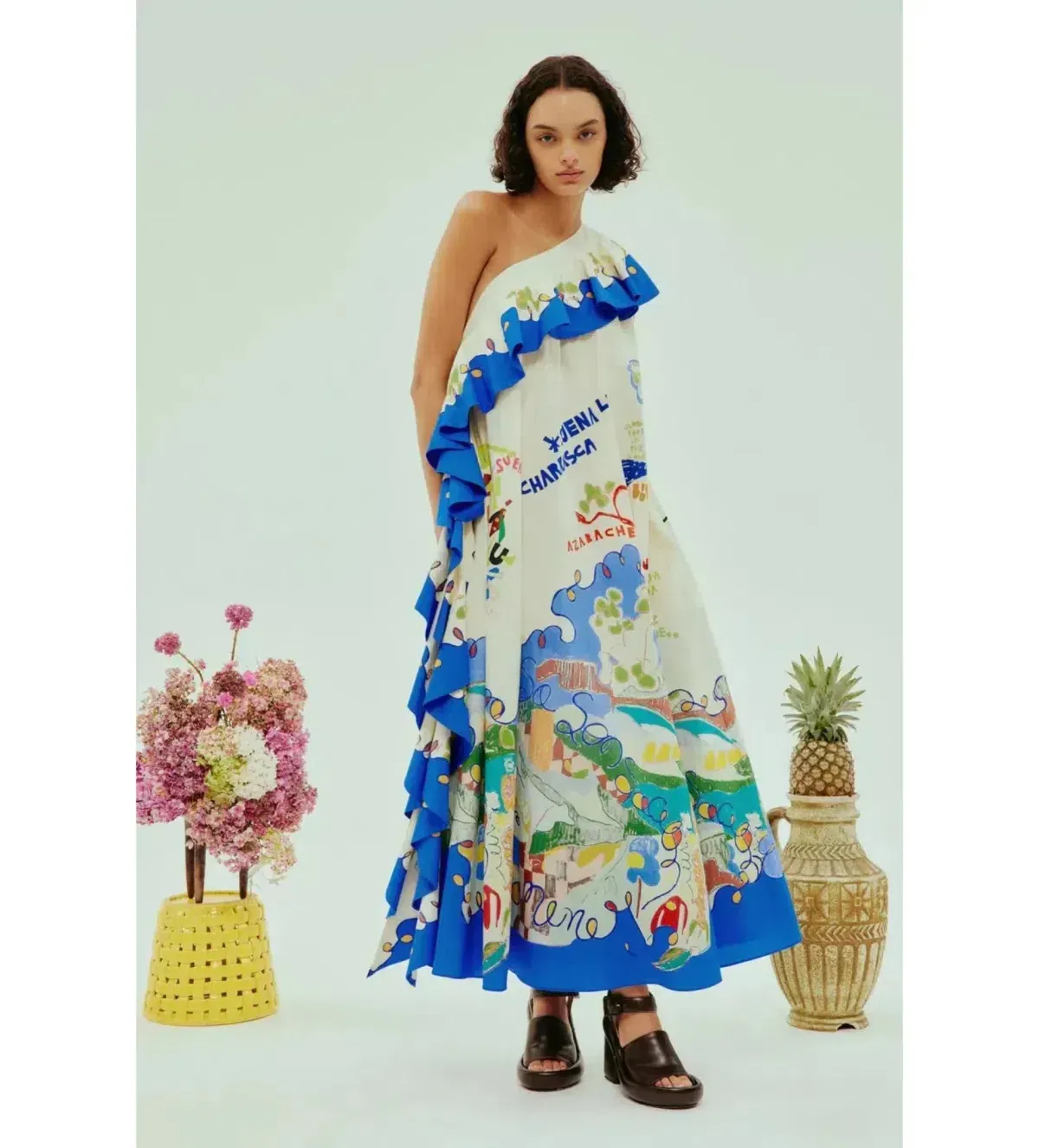 Alemais Nadia One Shoulder Ruffle Maxi Dress Multi Print Size 12 - Image 3