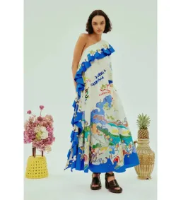Alemais Nadia One Shoulder Ruffle Maxi Dress Multi Print Size 12 for rent on The Volte - image 3