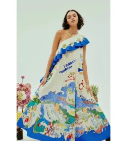 Alemais Nadia One Shoulder Ruffle Maxi Dress Multi Print Size 12 for rent on The Volte - image 1