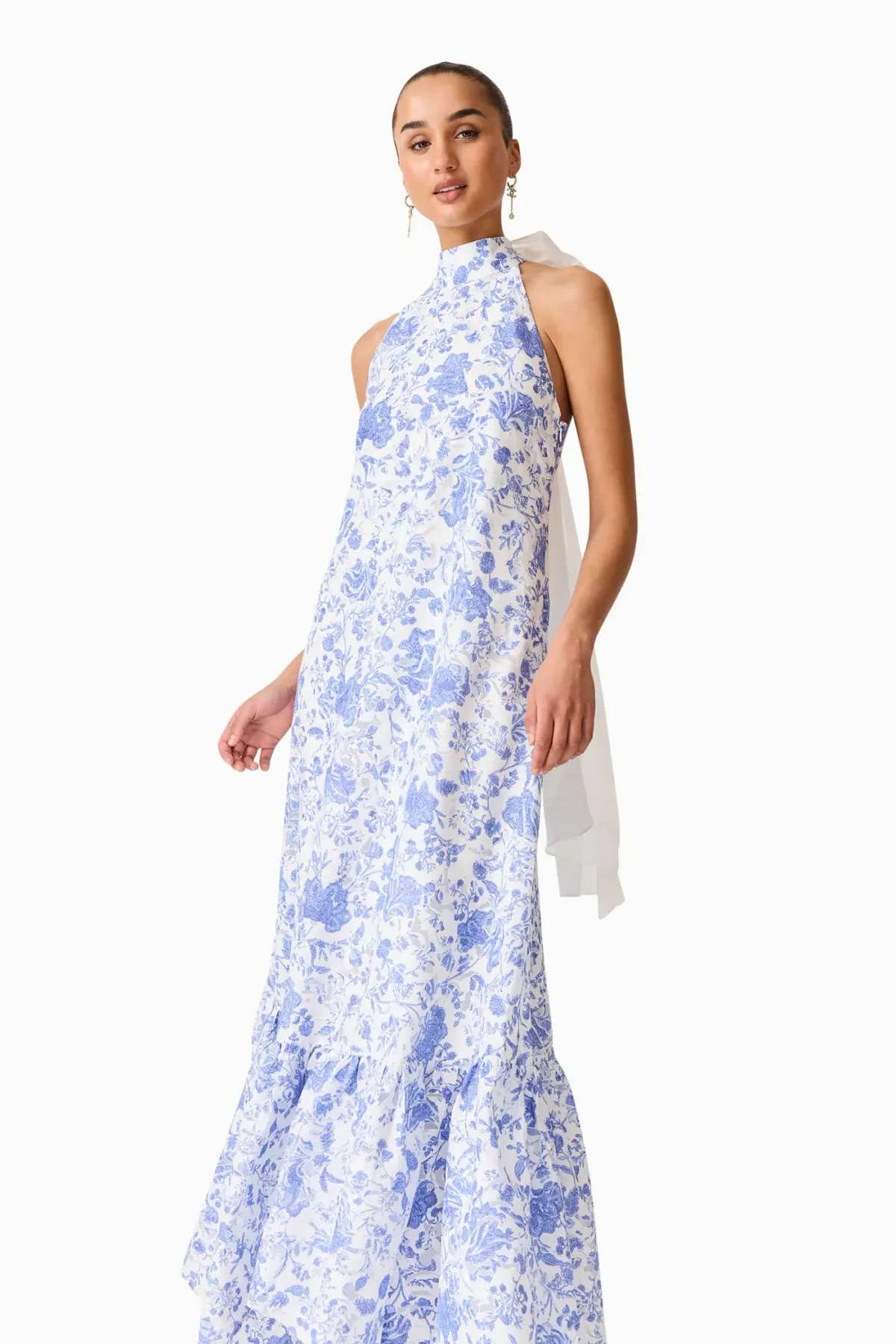 Elliatt Elin Halter Gown in Blue Floral Size S/AU 8 - Image 4