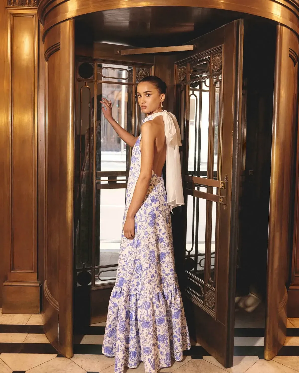 Elliatt Elin Halter Gown in Blue Floral Size S/AU 8 - Image 1