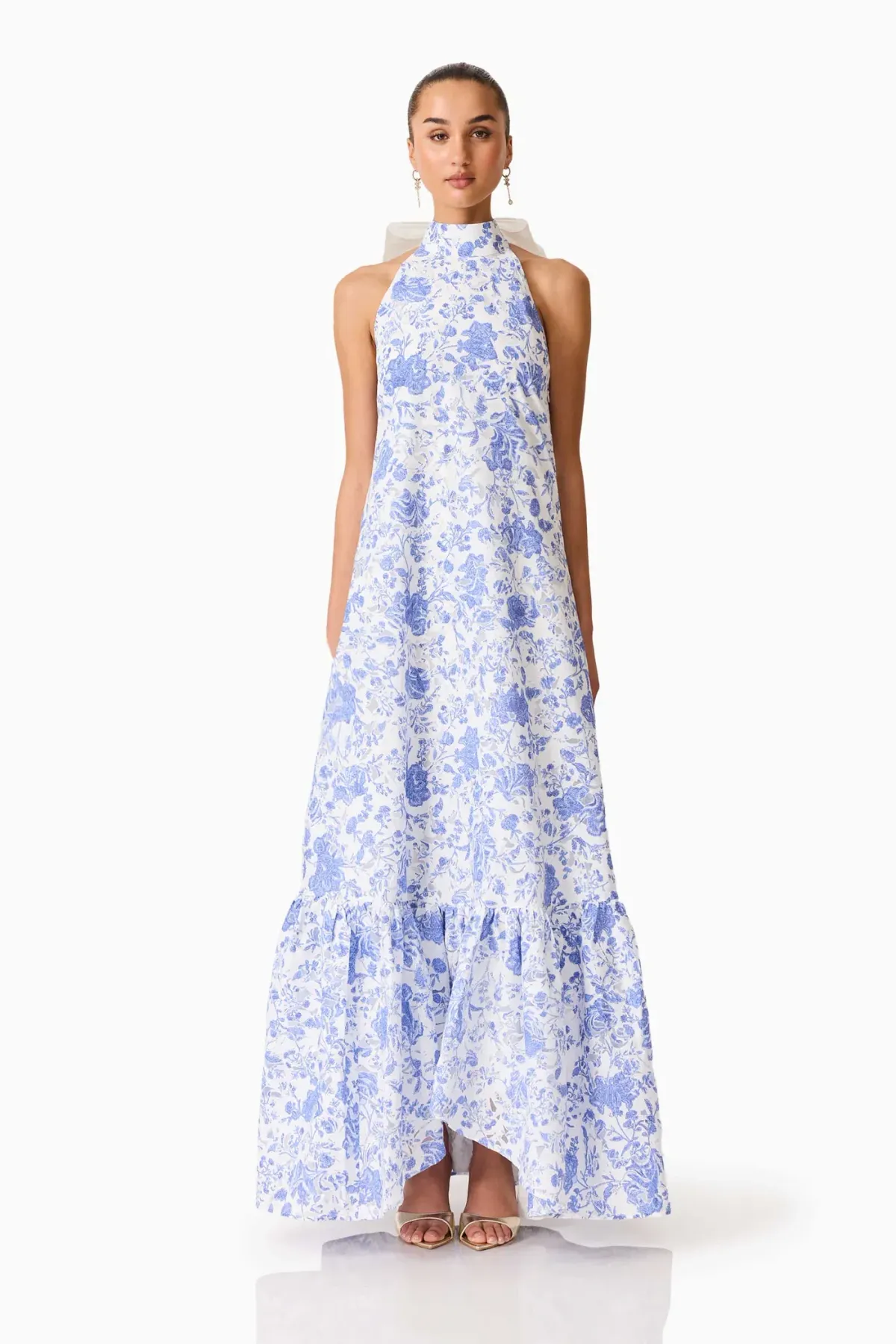 Elliatt Elin Halter Gown in Blue Floral Size S/AU 8 - Image 2