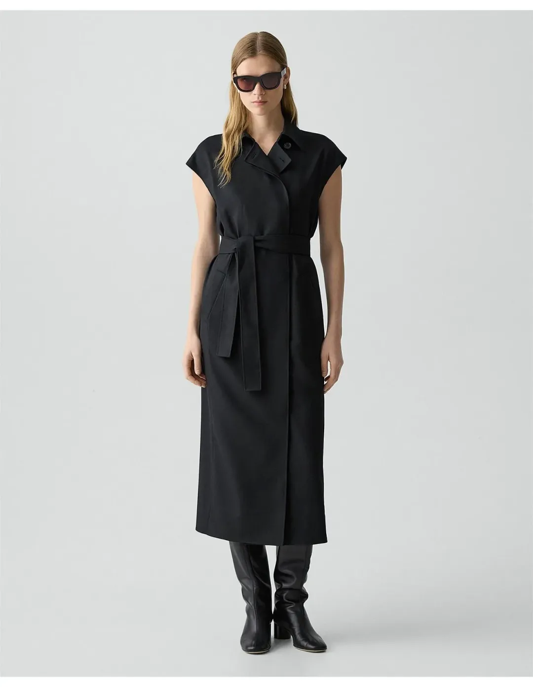 Theory Double-Breasted Wool-Blend Flannel Dress Size S Black for rent on The Volte - main image