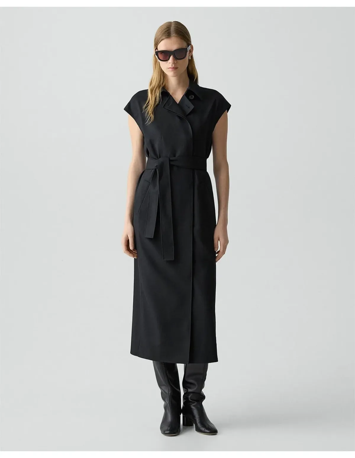 Theory Double-Breasted Wool-Blend Flannel Dress Size S Black for rent on The Volte - main image