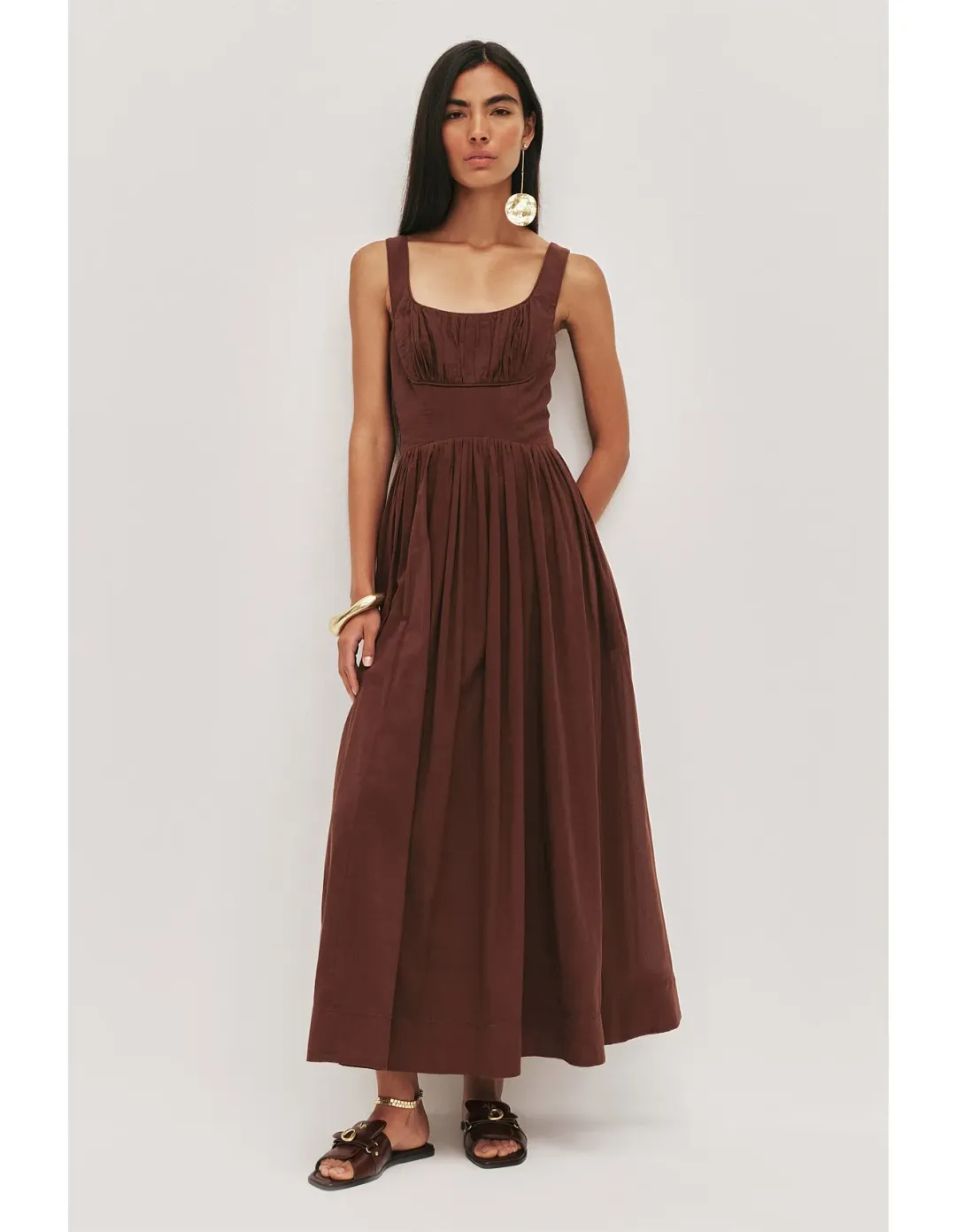 Aje Sunny Midi Dress Size 8 Chocolate for rent on The Volte - main image