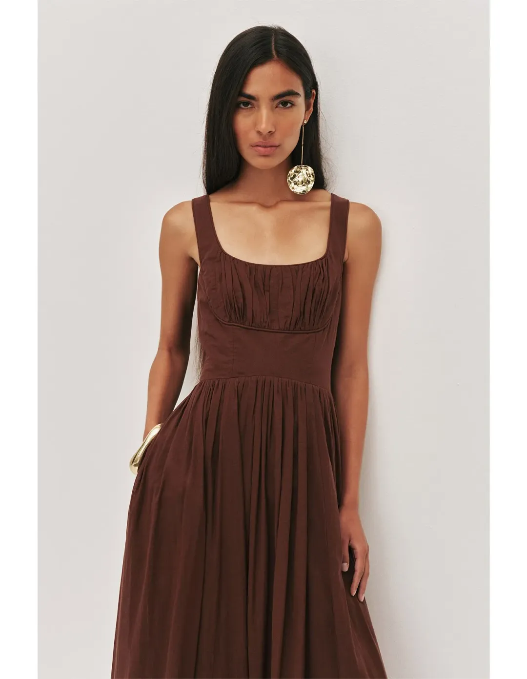 Aje Sunny Midi Dress Size 8 Chocolate for rent on The Volte - main image