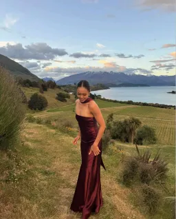 MISHA Lilia Satin Maxi Wine Size 8 for rent on The Volte - image 2