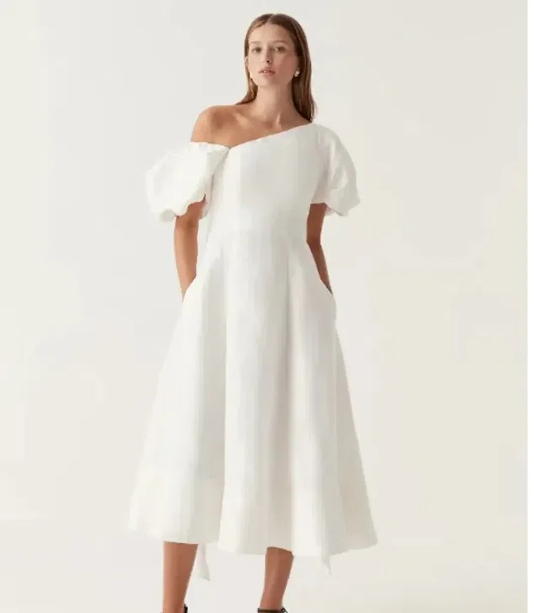 Aje Arista Tulip Puff Sleeve White Midi Size 6 for rent on The Volte - main image