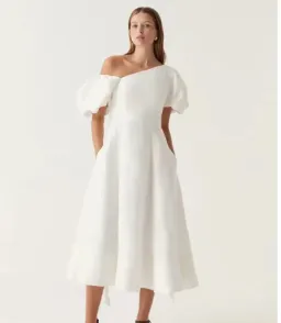 Aje Arista Tulip Puff Sleeve White Midi Size 6 for rent on The Volte - image 2