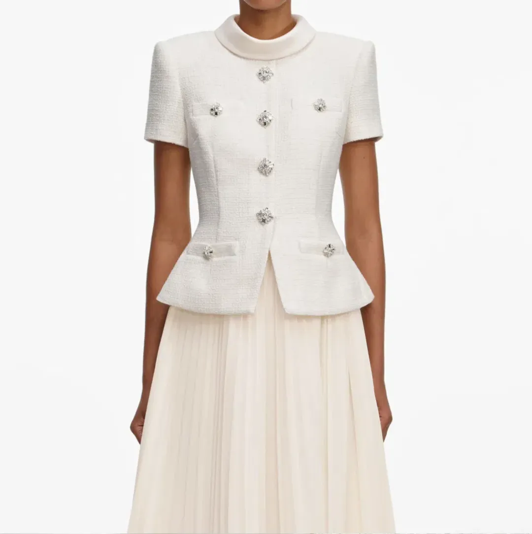 Self Portrait Cream Boucle Collared Midi Dress Size 18 for rent on The Volte - main image