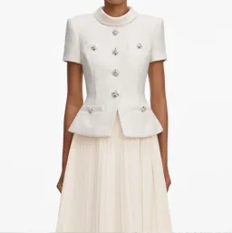 Self Portrait Cream Boucle Collared Midi Dress Size 18 for rent on The Volte - image 4