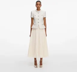 Self Portrait Cream Boucle Collared Midi Dress Size 18 for rent on The Volte - image 1