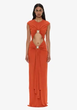 Christopher Esber Bezel Quartz Disconnect Short Sleeve Dress carnelian Size 8 for rent on The Volte - image 1