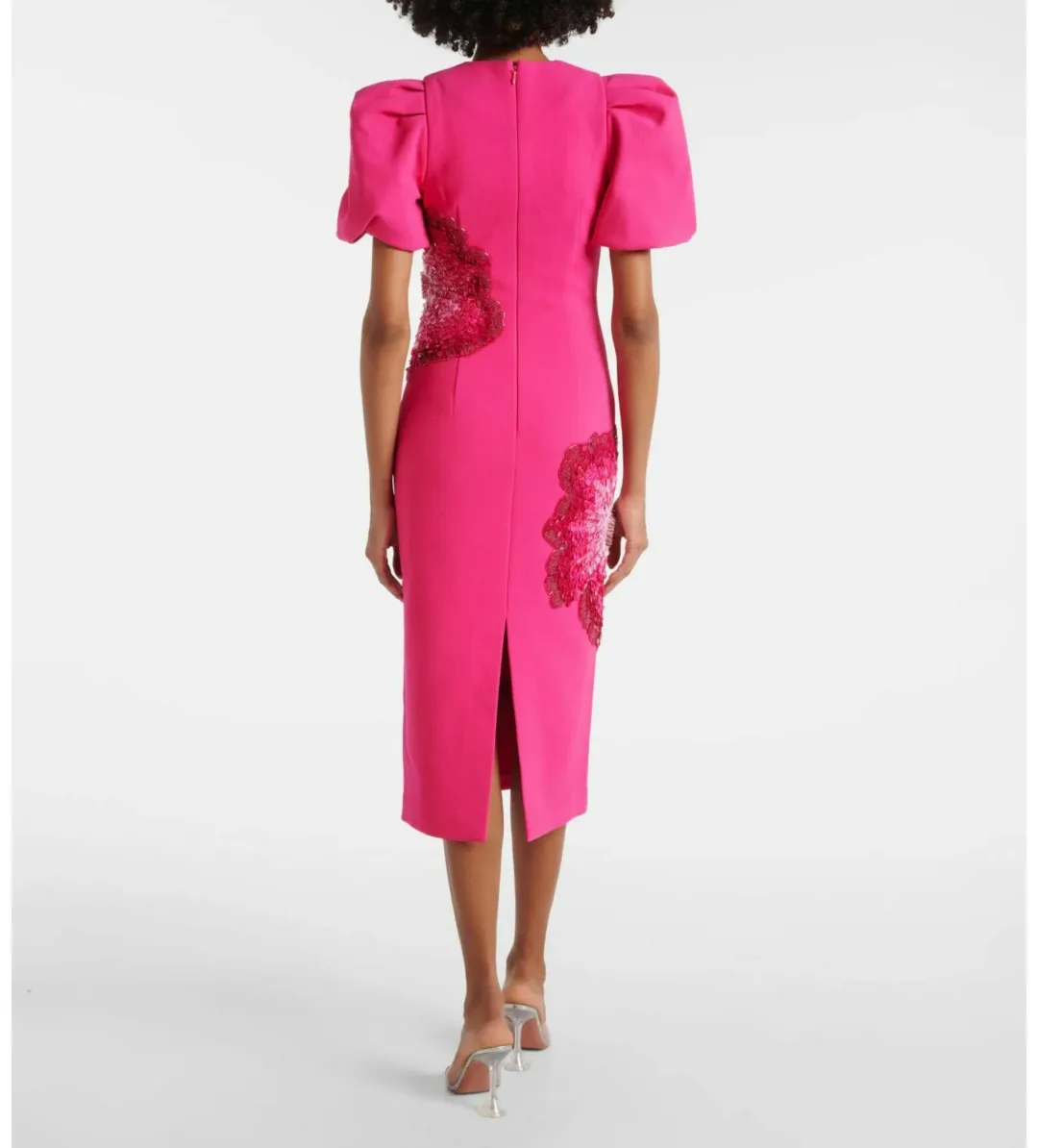 Rebecca Vallance Layana Puff Sleeve Midi Dress in Pink Size 10 for rent on The Volte - main image