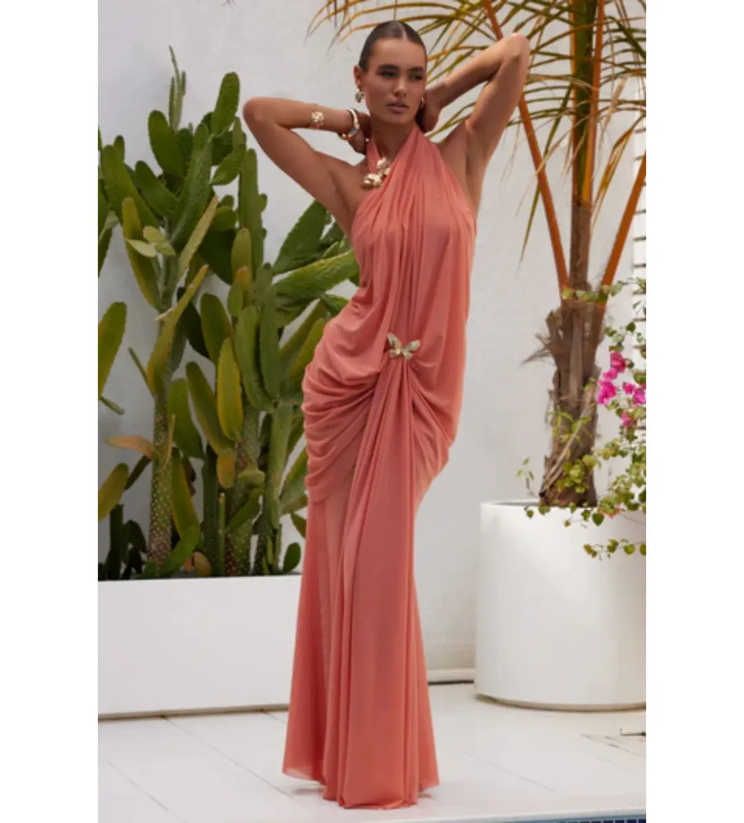 Abyss by Abby Debut Maxi Dress in Coral Size M/AU10 for rent on The Volte - main image