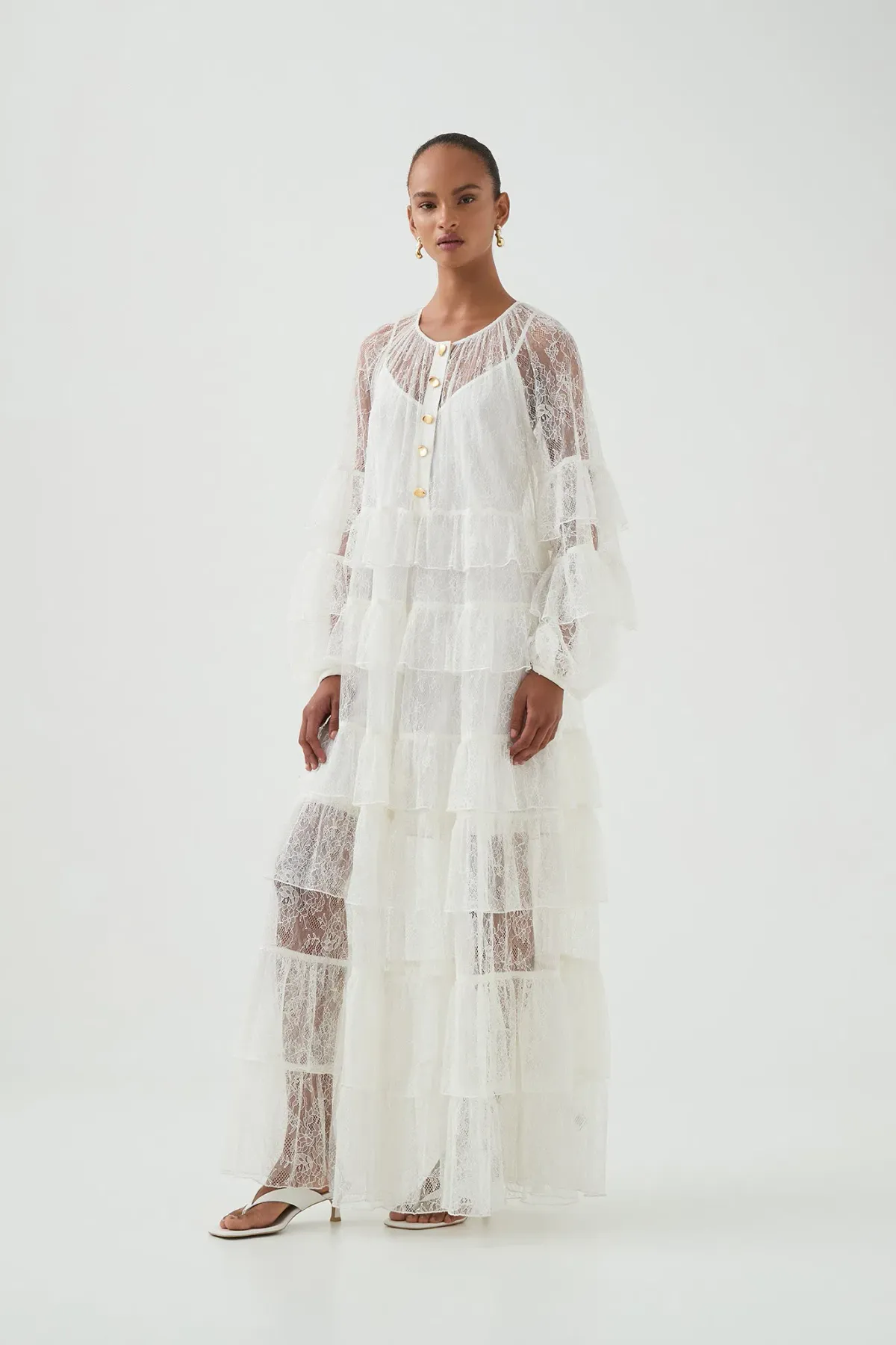 Aje lace tiered maxi dress in an ivory/cream colour-way Size AU 10 - Image 2