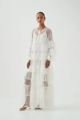 Aje lace tiered maxi dress in an ivory/cream colour-way Size AU 10 for rent on The Volte - image 2