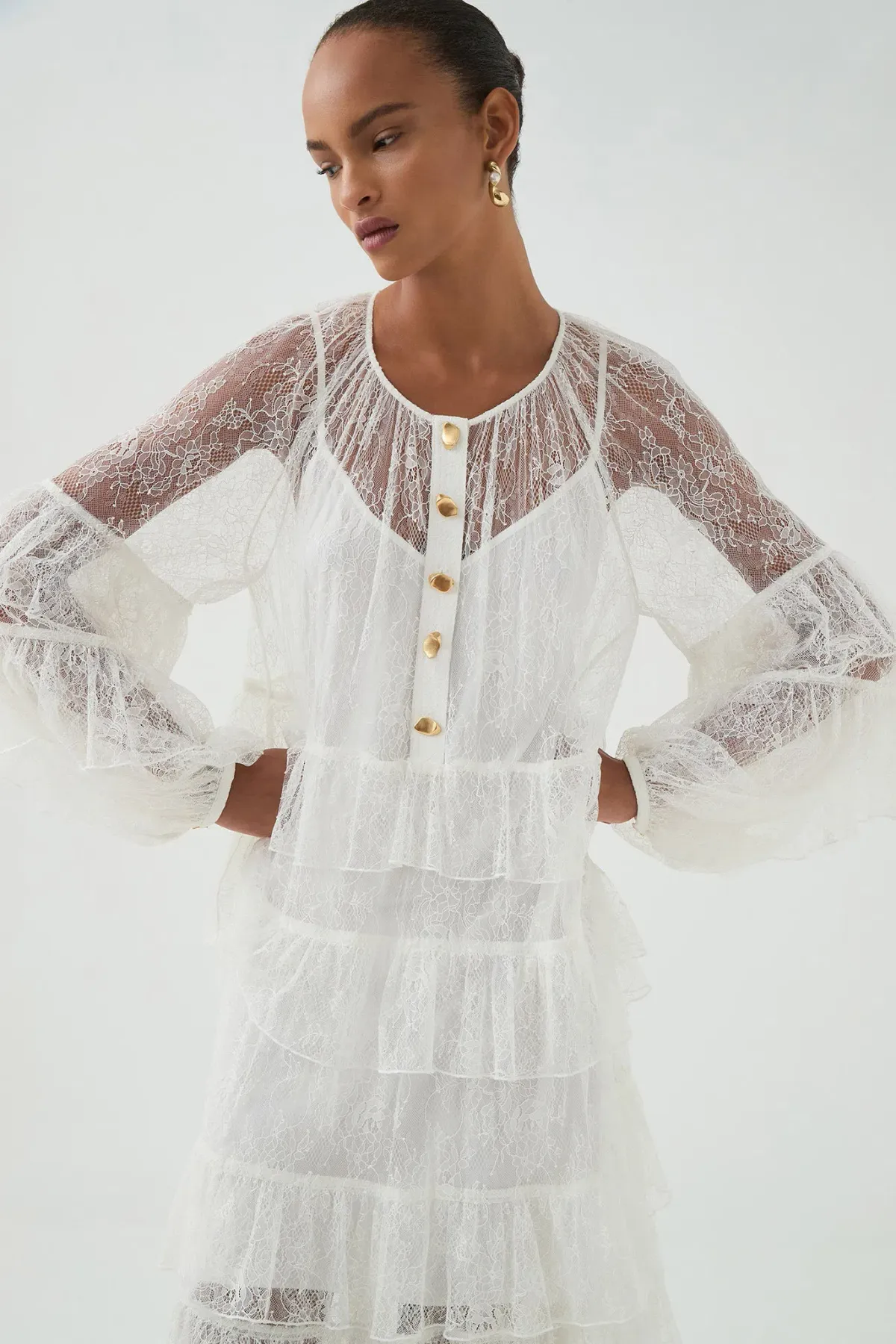 Aje lace tiered maxi dress in an ivory/cream colour-way Size AU 10 - Image 3