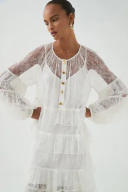 Aje lace tiered maxi dress in an ivory/cream colour-way Size AU 10 for rent on The Volte - image 3