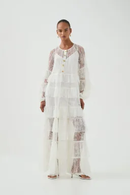 Aje lace tiered maxi dress in an ivory/cream colour-way Size AU 10 for rent on The Volte - image 4