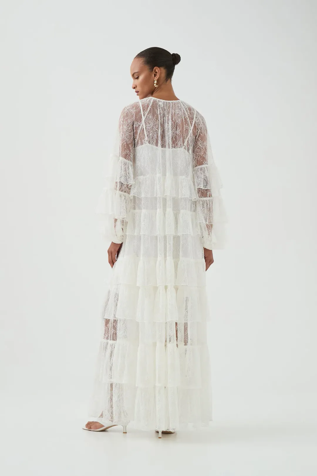 Aje lace tiered maxi dress in an ivory/cream colour-way Size AU 10 for rent on The Volte - main image
