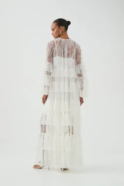 Aje lace tiered maxi dress in an ivory/cream colour-way Size AU 10 for rent on The Volte - image 5