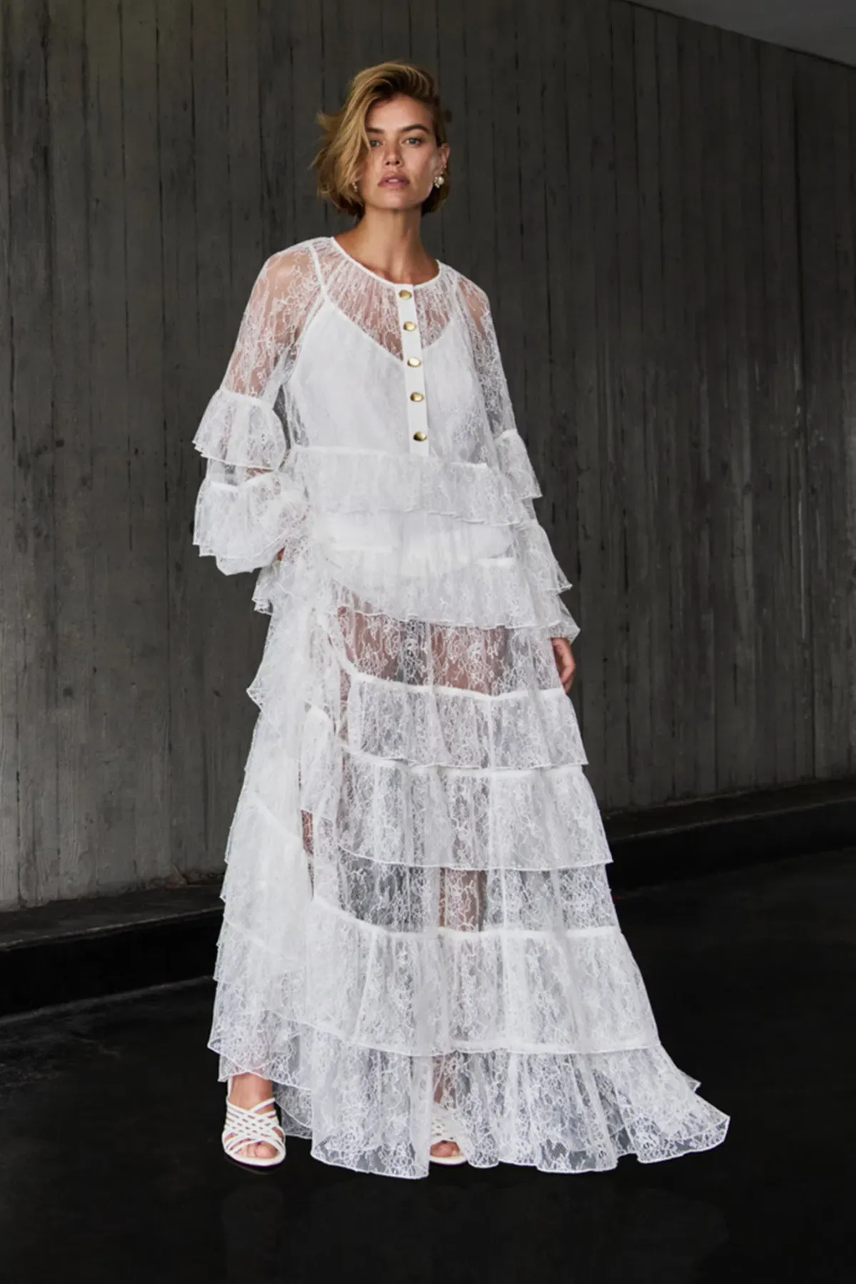Aje lace tiered maxi dress in an ivory/cream colour-way Size AU 10 for rent on The Volte - main image