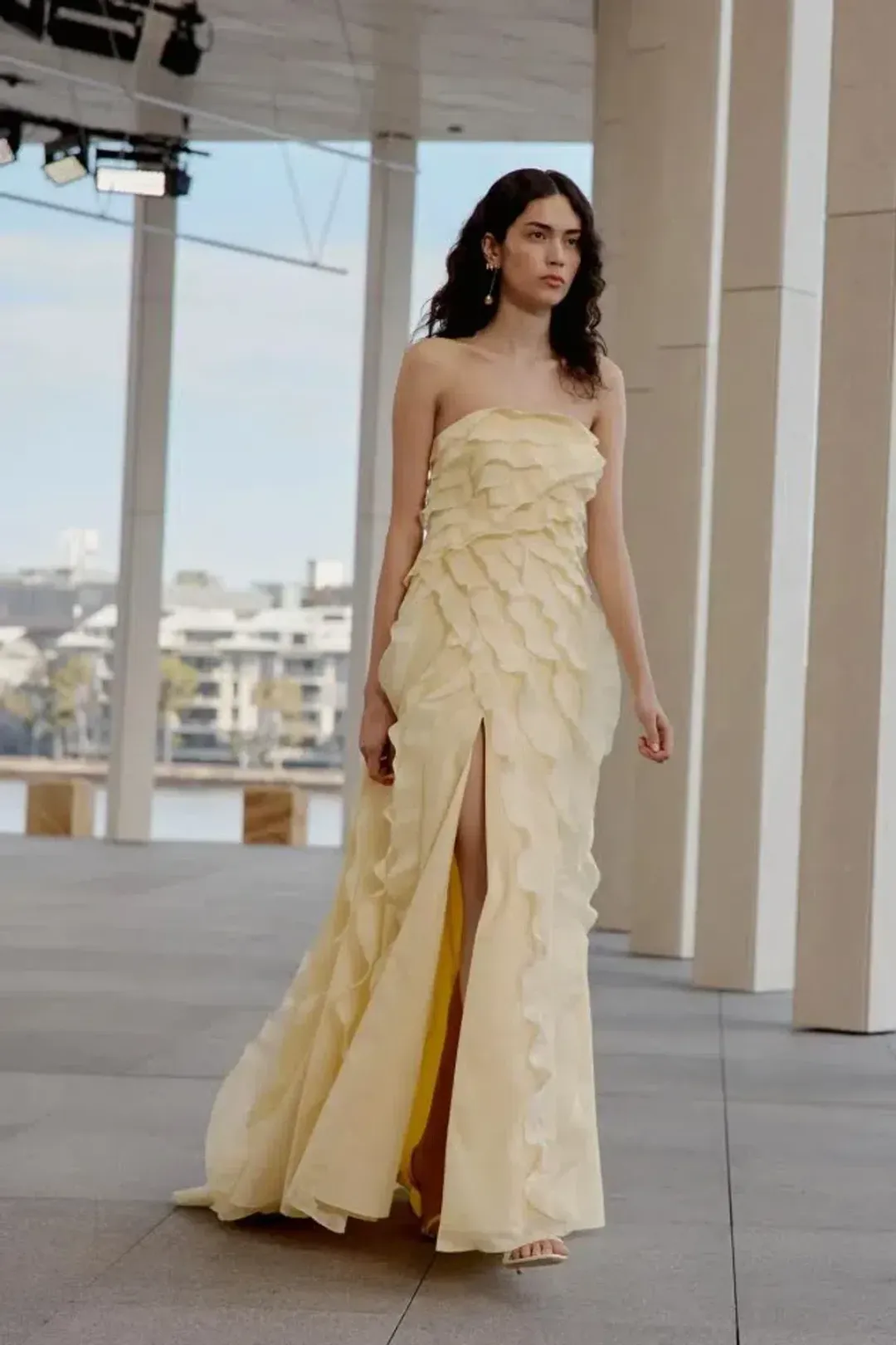 💛 Aje ALLAIRIE GOWN in Butter Yellow - Size 8 AU 💛 Ruffled Tiered Maxi Dress 💛 for rent on The Volte - main image