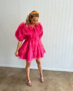 Aje Amour Pink Petal Ruffle Mini Dress | Size AU 6 for rent on The Volte - image 7