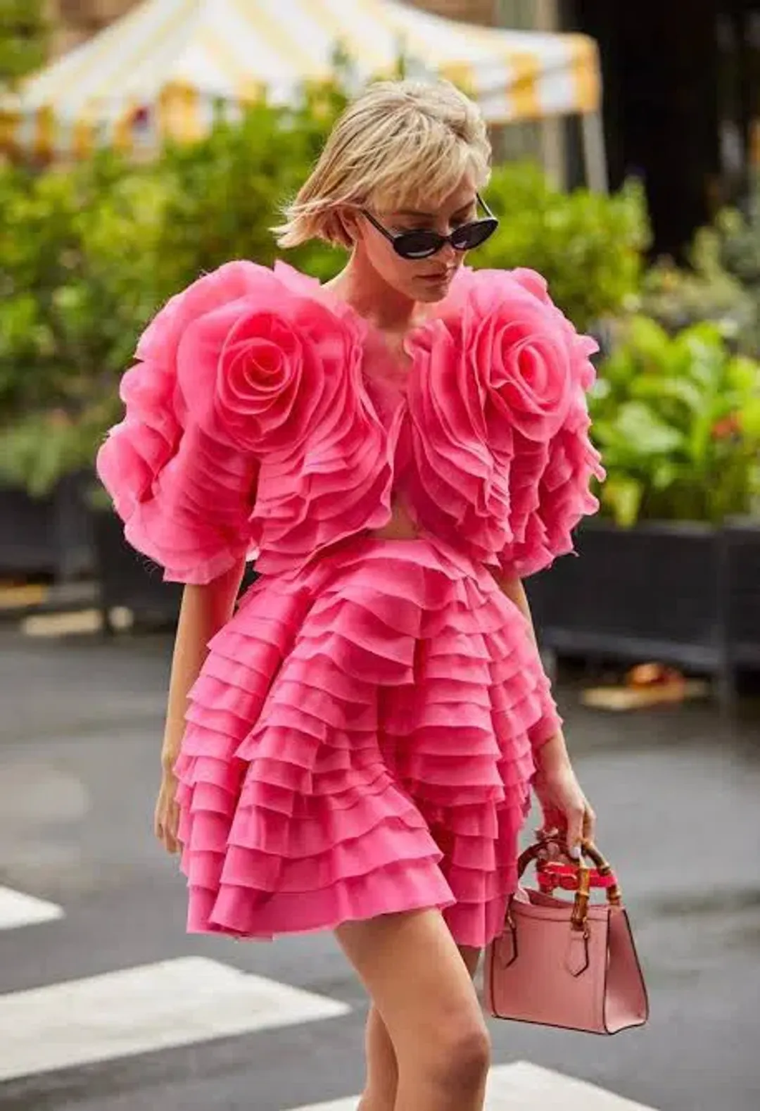 Aje Amour Pink Petal Ruffle Mini Dress | Size AU 6 for rent on The Volte - main image