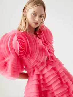 Aje Amour Pink Petal Ruffle Mini Dress | Size AU 6 for rent on The Volte - image 1