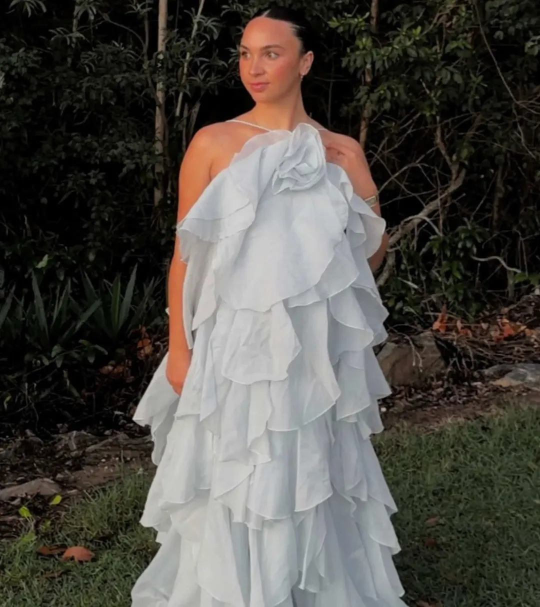 Aje Pandorea Layered Maxi Dress - Silver Blue - Size 10 for rent on The Volte - main image