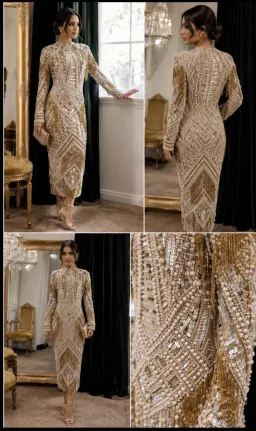 ASOS Limited Edition Pearl & Gold Embellished Fringe Midi Dress for rent on The Volte - image 2