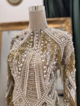 ASOS Limited Edition Pearl & Gold Embellished Fringe Midi Dress for rent on The Volte - image 4