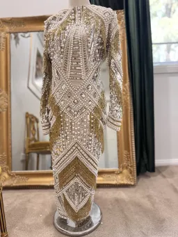 ASOS Limited Edition Pearl & Gold Embellished Fringe Midi Dress for rent on The Volte - image 5