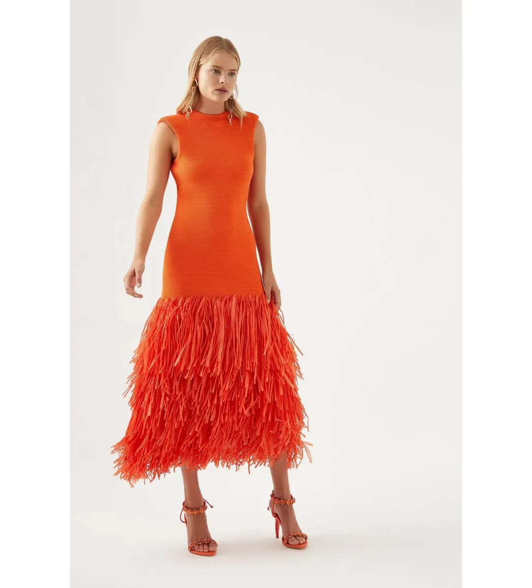 Aje Raffia Knit Midi Dress Orange Size XS / AU 6 for rent on The Volte - main image