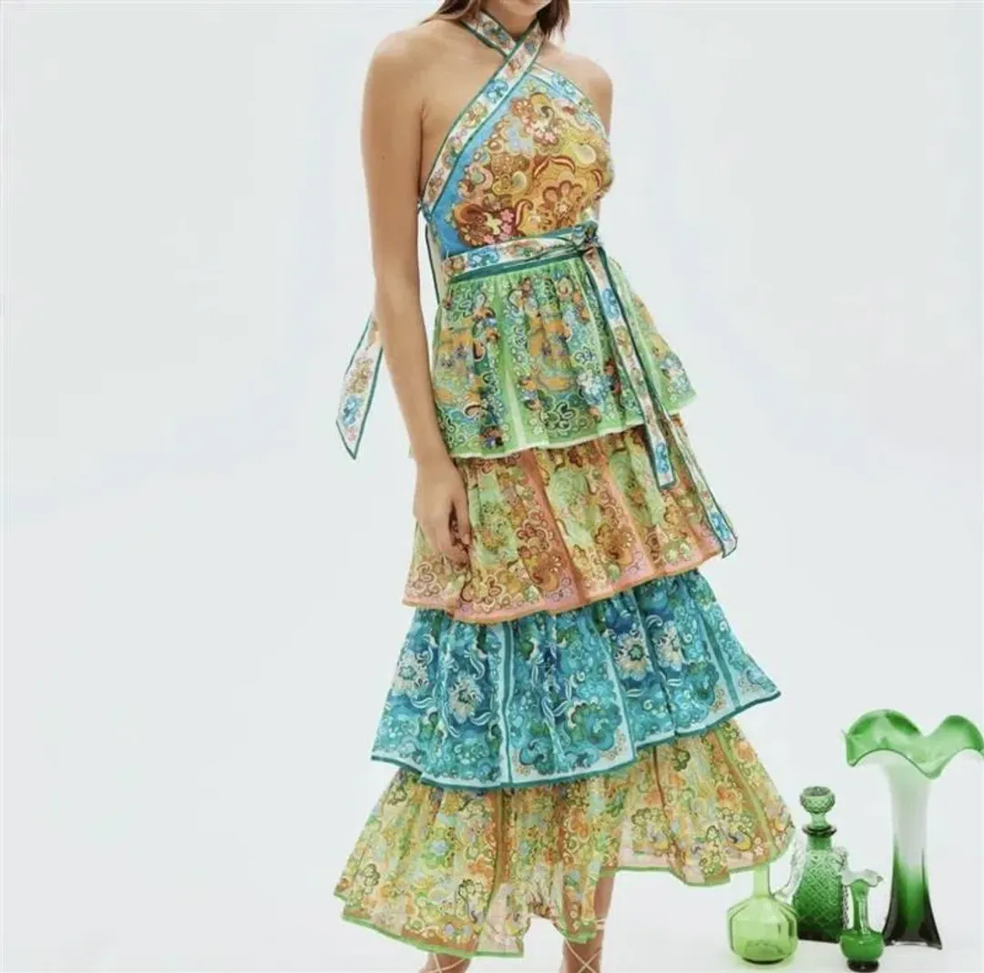 Alemais Dreamer Halter Midi Dress Multi Size 16 for rent on The Volte - main image