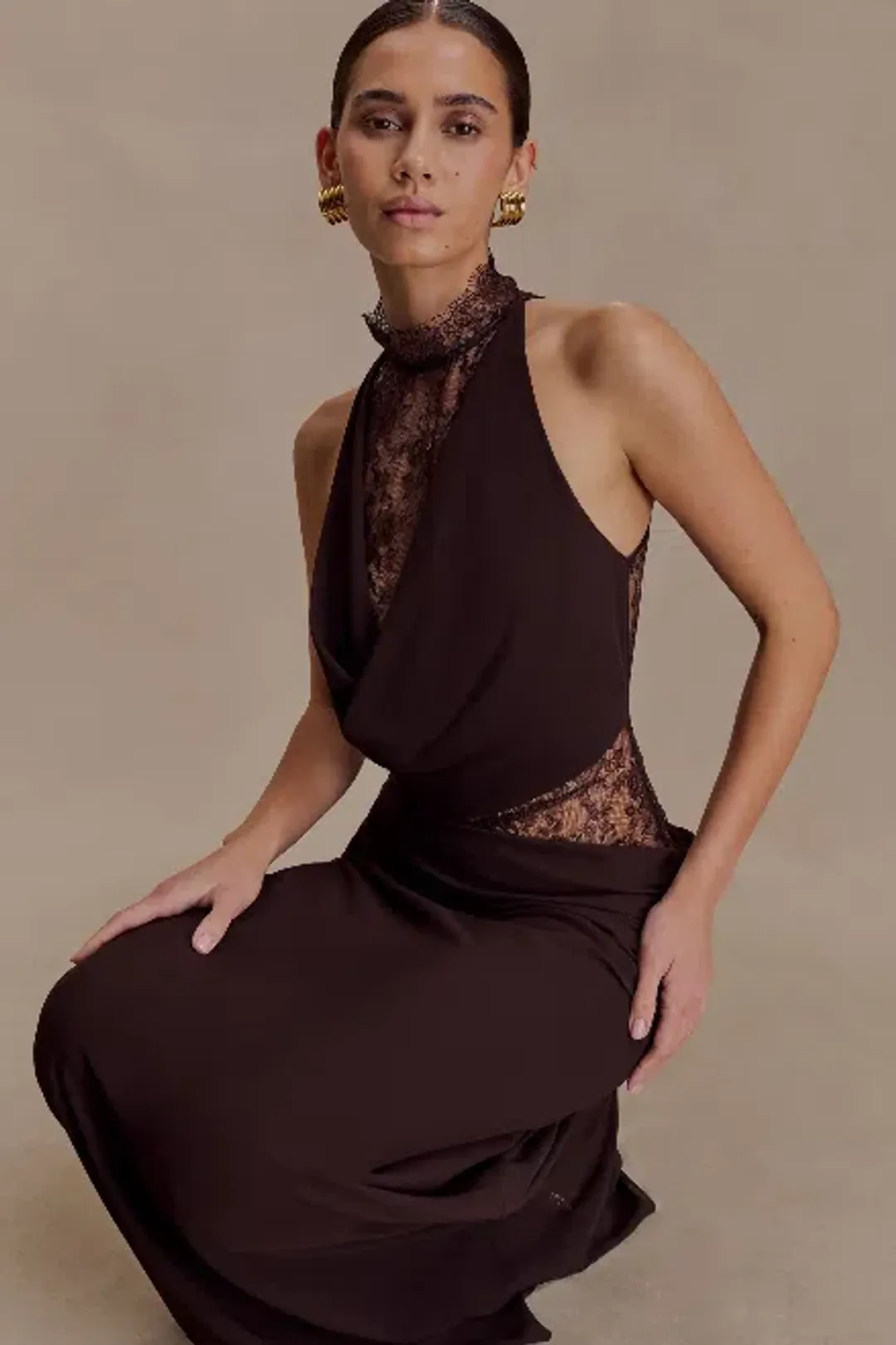 Meshki Arra Chiffon And Lace Halter Maxi Dress - Size M for rent on The Volte - main image